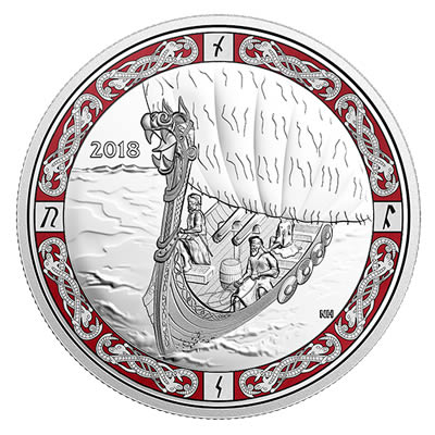 RCM-New-Release:-2018-1-Oz.-Pure-Silver-Coloured-Coin---Viking-Ships:-Viking-Voyage
